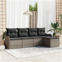 vidaXL 5-delige tuinset met kussens in grijs poly rattan