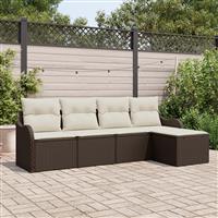 vidaXL 5-delige tuinset met kussens bruin poly rattan