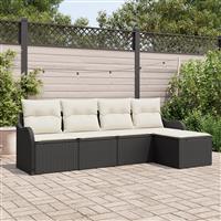 vidaXL 5-delige tuinset met kussens zwart poly rattan