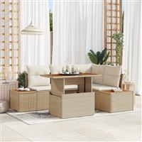 vidaXL 5-delige Tuinset met kussens poly rattan acaciahout beige