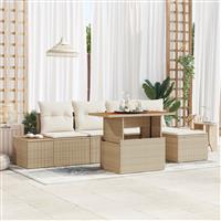 vidaXL 6-delige Tuinset met kussens poly rattan acaciahout beige