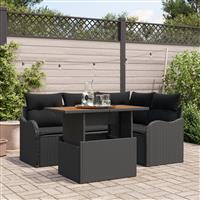 vidaXL 5-delige tuinset met kussens zwart poly rattan acacia