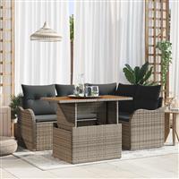 vidaXL 5-delige tuinsofa set met kussens - grijs, poly rattan, acacia