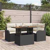 vidaXL 5-delige tuinset met kussens zwart poly rattan acacia