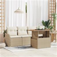 vidaXL 5-delige tuinset met kussens in beige van poly rattan en acacia