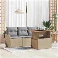 vidaXL 5-delige tuinset met kussens Beige Poly Rattan Acacia