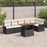 vidaXL 7-delige Tuinset met kussens poly rattan acaciahout zwart