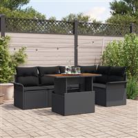 vidaXL 6-delige Tuinset met kussens poly rattan acaciahout zwart