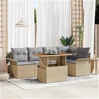 vidaXL 6-delige Tuinset met kussens poly rattan acaciahout beige