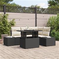 vidaXL 5-delige Tuinbankenset met kussens poly rattan zwart