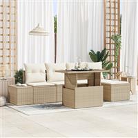 vidaXL 6-delige Tuinbankenset met kussens poly rattan beige