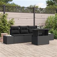 vidaXL 5-delige Tuinbankenset met kussens poly rattan zwart
