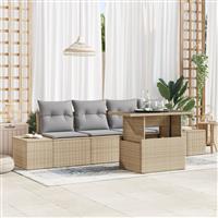 vidaXL 5-delige Tuinbankenset met kussens poly rattan beige