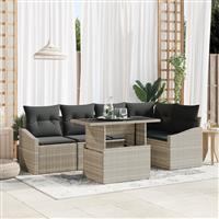 vidaXL 6-delige tuinset met kussens in lichtgrijs poly rattan
