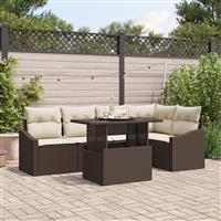vidaXL 6-delige tuinset met kussens bruin poly rattan