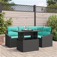 vidaXL 6-delige Tuinbankenset met kussens poly rattan zwart