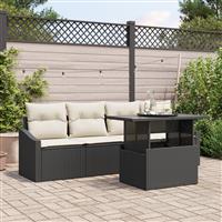 vidaXL 5-delige Tuinbankenset met kussens poly rattan zwart
