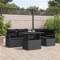 vidaXL 6-delige Tuinbankenset met kussens poly rattan zwart