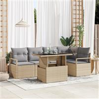 vidaXL 6-delige Tuinbankenset met kussens poly rattan beige