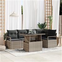 vidaXL 6-delige Tuinbankenset met kussens poly rattan grijs
