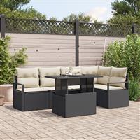 vidaXL 6-delige Tuinbankenset met kussens poly rattan zwart