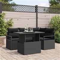 vidaXL 5-delige tuinset met kussens zwart poly rattan