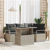 vidaXL 5-delige tuinset met kussens lichtgrijs poly rattan