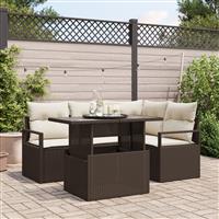 vidaXL 5-delige tuinset met kussens bruin poly rattan