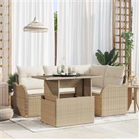 vidaXL 5-delige Tuinbankenset met kussens poly rattan beige