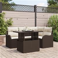 vidaXL 5-delige Tuinbankenset met kussens poly rattan bruin