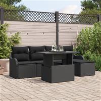 vidaXL 6-delige Tuinbankenset met kussens poly rattan zwart