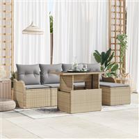 vidaXL 6-delige Tuinbankenset met kussens poly rattan beige