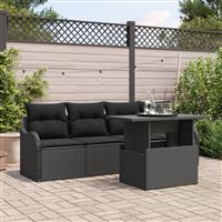vidaXL 5-delige Tuinbankenset met kussens poly rattan zwart
