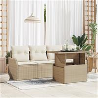 vidaXL 5-delige Tuinbankenset met kussens poly rattan beige