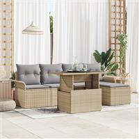vidaXL 6-delige tuinset met kussens in beige poly rattan