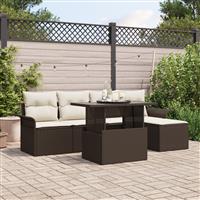 vidaXL 6-delige tuinsofa set met kussens bruin poly rattan
