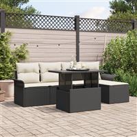 vidaXL 6-delige tuinbankset met kussens Zwart Poly Rattan