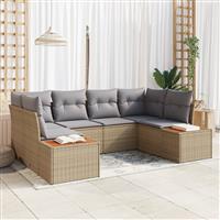 vidaXL 6-delige tuinset met kussens - Beige poly rattan en acacia