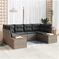vidaXL 6-delige tuinset met kussens in grijs poly rattan en acacia