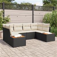 vidaXL 6-delige tuinset met kussens in zwart poly rattan en acacia
