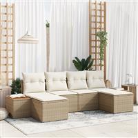 vidaXL 6-delige tuinsofa set met kussens - beige poly riet en acacia