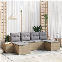 vidaXL 6-delige lounge set voor in de tuin met kussens, beige, poly rattan en acacia