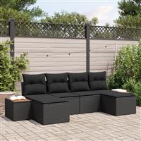 vidaXL 6-delige tuinsofa set met kussens - zwart poly rattan, acacia