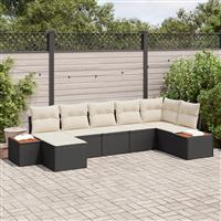 vidaXL 7-delige tuinbankset met kussens van zwart poly rattan en acacia
