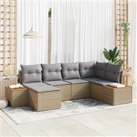 vidaXL 6-delige tuinset met kussens in beige poly rattan en acacia