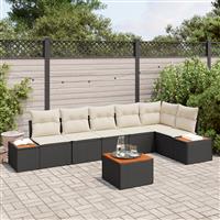 vidaXL 7-delige tuinset met kussens - zwart poly rattan en acacia