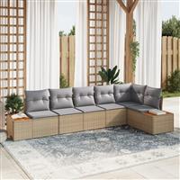 vidaXL 6-delige tuinset met kussens in beige poly rattan en acacia