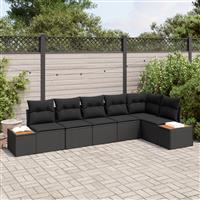vidaXL 6-delige tuinset met kussens Zwart Poly Rattan Acacia
