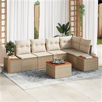 vidaXL 6-delige tuinbankset met kussens in beige poly rattan en acacia