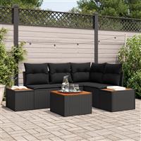 vidaXL 5-delige tuinset met kussens zwart poly rattan acacia